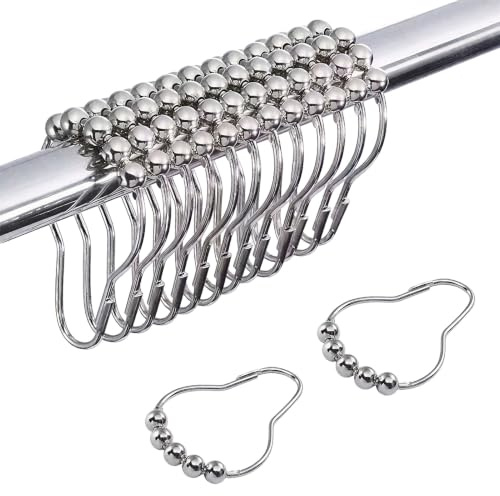 14 Pcs Shower Curtain Hooks, Stainless Steel Shower Curtains Rings with Roller Balls for Bathroom Curtains Rods