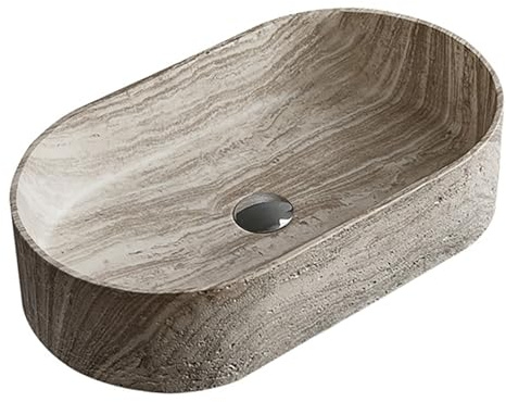 Lavabo Baño de Piedra Artificial, Lavabo Baño Sobre Encimera con Molde Integral y Grifo Montado en la Pared, para Moderno(Gray)