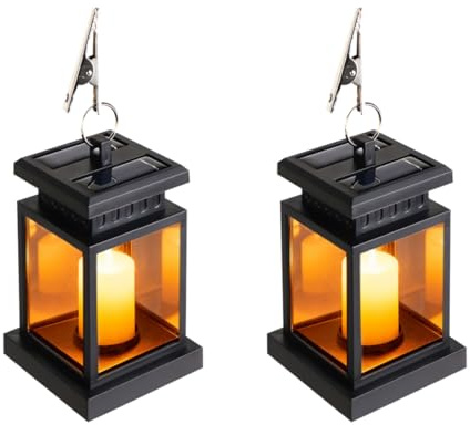 Grablaterne Friedhof Wetterfest Außen, Solar Laterne für Draußen Garten Grab, Grablampe Fuer Urnengrab, Schwarz Grablaternen mit LED Kerzen, Windlicht Klein Kerzenlaterne Geschenk für Trauer (B*2)