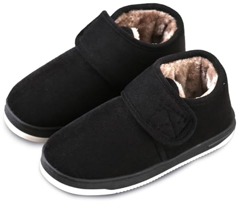 Vintersnöstövlar för kvinnor män varma pälsfodrade skor justerbara remmar slip-on tofflor bekväma halkfria utomhus inomhus sneakers för äldre, Män svart a, 5.5 UK Wide