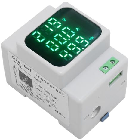 Fafeicy Multifunktions-Energiemessgerät, Elektrischer Tester, Spannung, Ampere, Frequenz, Anzeige, DIN-Schienenmontage, AC-Amperemeter, Voltmeter, Amperemeter, Ampere, Watt, KWh,