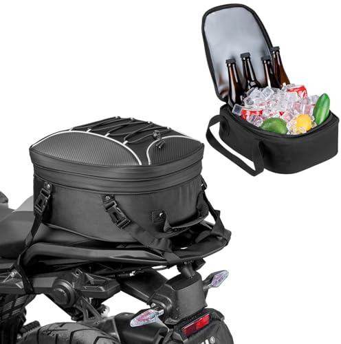KEMIMOTO 2 IN 1 Motorrad Tasche 22-34L mit Kühlfunktion, wasserdichte Motorrad Hecktasche, Große Kapazität, Erweiterbare Satteltasche, Gepäckträgertasche, 10L Isoliertasche