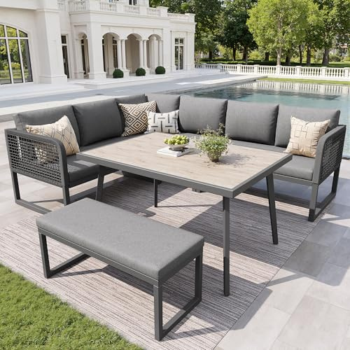 Gxffipw Gartenmöbel Set Terrassenmöbel mit Sitzkissen und Rückenkissen für 6-8 Personen, Balkonmöbel Lounge Möbel Outdoor mit Tisch, PE-Rattan Gartenbank Wetterfest Loungesessel Gartensofa Set, Grau