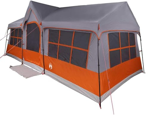 HOMELEN Familjetält premium campingtält grå orange polyester stål 622 x 295 x 238 cm vattentät vikbar för utomhusäventyr