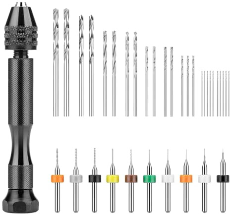 Ounfhtrttk Juego de Taladro Manual, Taladro Manual con Tornillo de Banco con 10 Brocas Pequeñas para PCB y 25 Brocas Micro-Tipo Twist, para Polímero de Resina