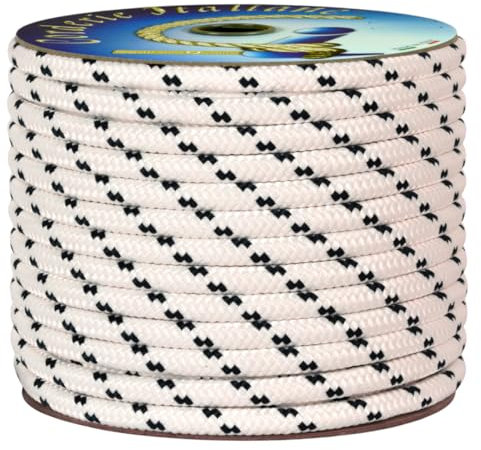 Corderie Italiane 006000501 Treccia mare multiuso giardino e fai da te, stabilizzato ai raggi U.V. resistente a intemperie e agenti atmosferici, 10 mm, 20 mt, colore bianco con spia blu