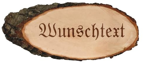Bütic GmbH Gravierte ovale Rindenbretter Holzbrett Baumscheibe Türschild, Motivauswahl:Wunschtext, Brettgröße:ca. 40 cm lang