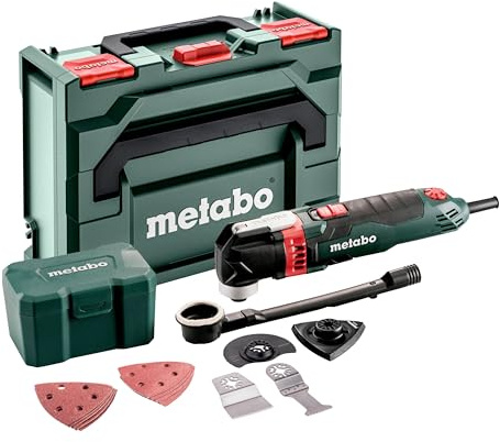 metabo Multitool MT 400 Quick Set, 400 W Oszillierer zum Sägen & Schleifen | Oszillationswerkzeug inkl. metaBOX 145, Tauchsägeblatt, Segmentsägeblatt, Schaber, 10 Schleifblätter & Absaugadapter