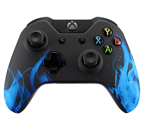 eXtremeRate Case für Xbox One Controller, DIY-Ersatz Gehäuse Front Hülle Faceplate Shell Zubehör für Xbox One Standard Controller Modell 1537/1697-Blaues Feuer
