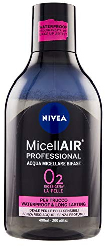 NIVEA MicellAIR Professional Mizellenwasser zweiphasig, 400 ml, Mizellenwasser Make-up-Entferner wasserfest, Mizellenwasser mit Extrakten aus schwarzem Tee