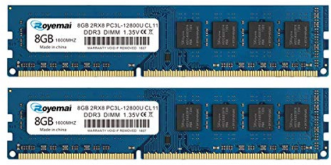 16GB Kit (2X8GB) DDR3 12800 1600 PC3L-12800U 8GB DDR3L Dimm 2Rx8 1.35V/1.5V CL11 Desktop RAM Memory for Desktop Computer