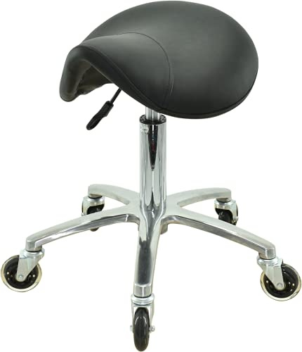 VAKON SALON - Sattelsitz Rollhocker höhenverstellbar von 50-65 cm auf Premiumrollen, Drehhocker, Rollhocker, Praxishocker, Bürohocker, Sattelhocker