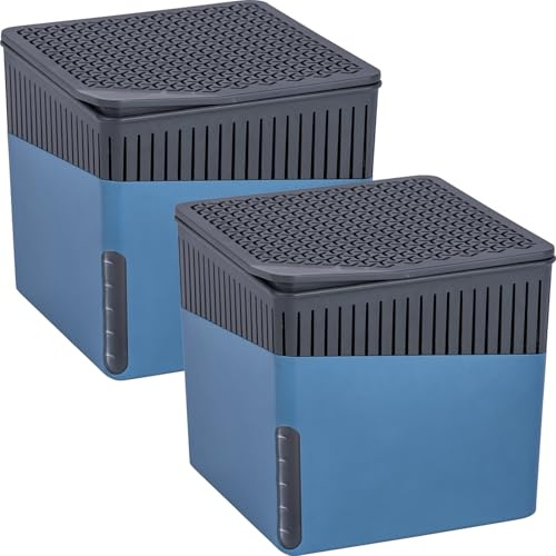 WENKO Raumentfeuchter Mod. Cube, 2er Set, je 1000 g Entfeuchter Granulat, für Räume bis 80 m³, beugt Schimmel und Gerüchen vor, ohne Strom, geräuschlos, nachfüllbar, Blau