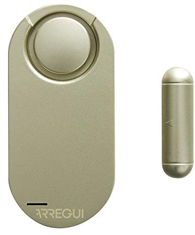 ARREGUI AL013 Alarma para casa, hogar, tienda | Sensor de alarma para puerta y ventana con 2 controles remotos | Alarma sonor inalambrica con bateria | Sistema de seguridad | Color dorado