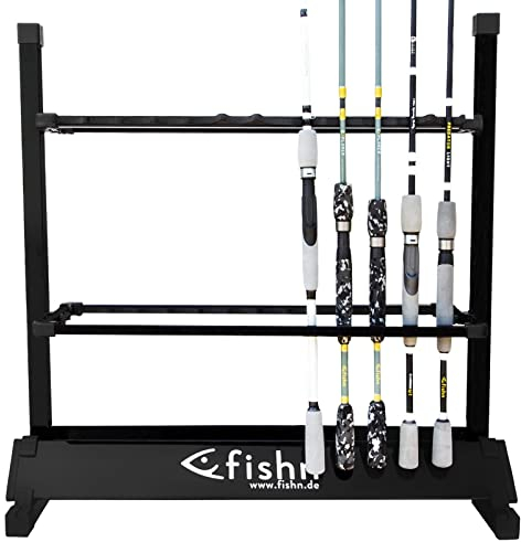 FISHN® Rutenständer für 24 Angelruten aus hochwertigem Aluminium, Rutenhalter, Angelrutenhalter - 72 x 70 x 30 cm (Schwarz)