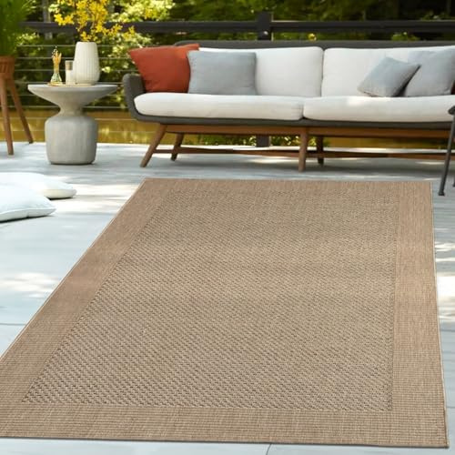 TT Home Tapis Intérieur & Extérieur Tissé À Plat Aspect Sisal Style Naturel Monochrome Beige, Dimension:160x230 cm
