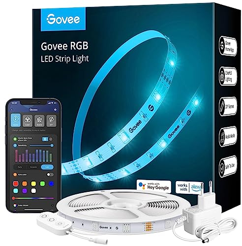 Govee LED Strip Smart RGB WiFi LED Streifen 5m, Lichterkette Band App Steuerung WLAN, Funktioniert mit Alexa und Google Assistant, Musik Sync Farbwechsel DIY Deko für Schlafzimmer Küche Wohnzimmer