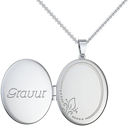 Gravur Kette Silber 925 Medaillon + inkl. GRATIS Luxusetui + Kettenanhänger mit Gravur persönlich individuell gestalten 925er Anhänger beidseitig gravierbar Silberkette zum Öffnen FF448-6 SS92545