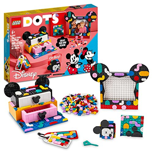 LEGO 41964 DOTS Disney Mickey & Minnie Mouse Back-to-School Project Box, 6in1 Toy Crafts Set with Bag Tags, Sticker Patch and Desk Tidy, Gifts for Kids Aged 6 Plus