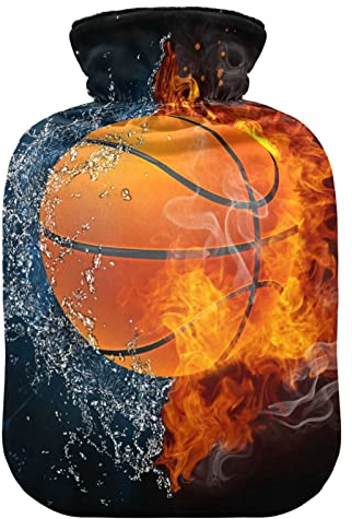 YOUJUNER Wärmflasche mit Basketball Ball Design Bezug 2 Liter Große Wärmflasche Warm Komfort Handfüße Wärmer