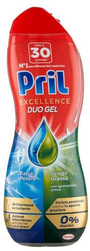Pril Duo Gel, Detersivo Lavastoviglie Gel, Azione Sciogligrasso, Formato Singolo da 30 Lavaggi
