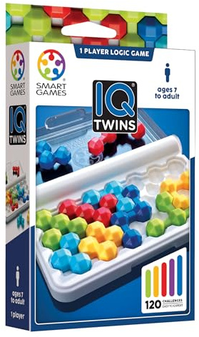 SmartGames – IQ Twins – Jeu de Logique Enfant 7+ – Puzzle IQ Solo – Jeu Éducatif 7 Ans – 120 Défis Progressifs – Jeu de Réflexion Compact – Jeu de Voyage Enfant – Plateau et Pièces Incluses