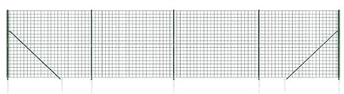 vidaXL Clôture en Treillis Métallique et Piquet d'ancrage, Panneau de Clôture Décoratif, Barrière de Protection Jardin Patio Extérieur, Vert 2x10 m