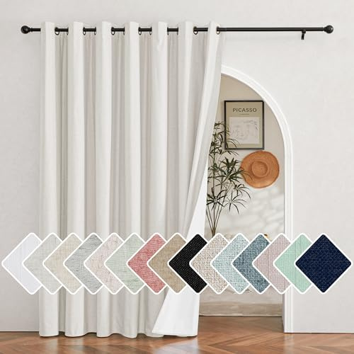 NICETOWN Ivory Vintage Open Linen Weave Flax Thermal Curtains, 100% Blackout Curtains 84 inches Long for Dining Room, Soundproof Window Treatment Drapes for Hall Room, 100 Wide Per Panel
