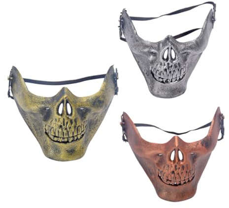 ibasenice 3 Stück Halbgesichts Schädelmasken Halloween Kostüm Zubehör Für Maskerade Party Cs Jagdspiel Mit Verstellbarem Gummiband