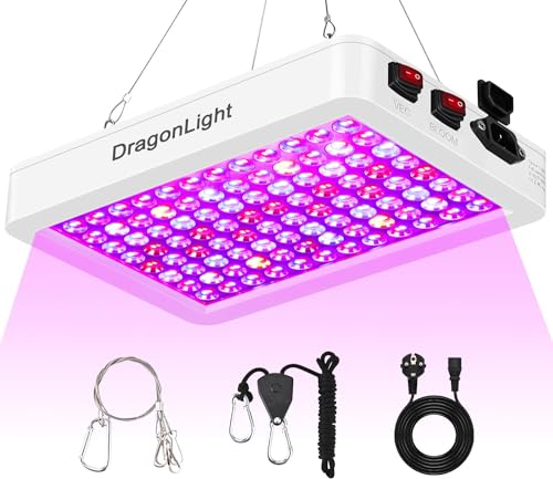 DragonLight BW1000 - Lampada da coltivazione LED a spettro completo con UV IR, doppio chip LED con cavo da 3 m per serra e piante da interno, verdure e fiori, colore: bianco