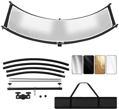 Clamshell Light Reflector/Diffuser with Carrying Case,70X24 (4 Color in 1) Arclight Curved Eyelighter Lighting Diffuser for Photography Portrait Studio Video Shooting,Black/White/Gold/Silver