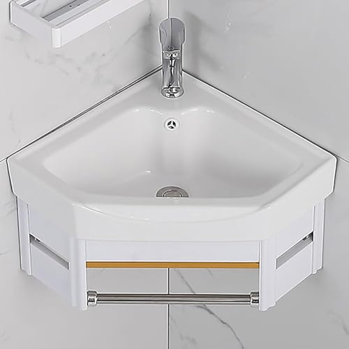 GUAWJRZDP Lavabo D'angle De Salle De Bain, Blanc Meuble-lavabo D'angle, Lavabo D'angle Mural, Lavabo D'angle En Céramique Avec Miroir, Petits Lavabos Pour Petites Salles De Bain(No mirror,42cm/16.5in)