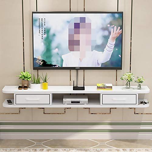 LFONDIGE Mobile TV, Mobiletto Basso per TV, Mensole sospese, Consolle TV sospesa, Supporto per mensola a Parete, 100/120/140/150 cm, Libreria consolle portaoggetti per Soggiorno, Bianco. (Dimensioni: