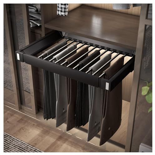 LBLFEBD Wardrobe Drawer Trouser Rack Built-in telescopic trouser in wardrobe With Buffer System,Pull-Out Closet Scarf Jeans Storage Sliding Rail,Adjustable Width