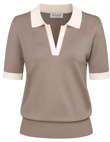 Kate Kasin Jersey para mujer, manga corta, verano, elegante, polo básico, parte superior de punto