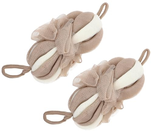 IWOWHERO Palline da Bagno Spugne da Doccia Schiumose Ricca Schiuma 2 Pezzi in Nailon Cordino per Appendere per Famiglie e Hotel