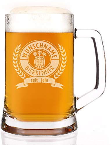 Herz & Heim® Bierkrug für Bierkenner und Gravur des Namens und des Geburtsjahr
