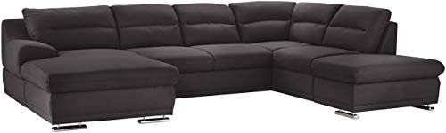 Mivano Wohnlandschaft Coast / Große Sofagarnitur in U-Form / Mit Recamiere links und Ottomane rechts / 334 x 88 x 217 / Mikrofaser: anthracite