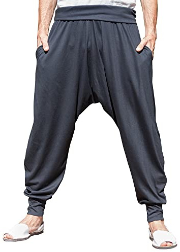 SAVARI | Pantalones Harem Con Bolsillos | Étnico | Comodos y Holgados | Pantalón Ideal para Yoga y Pilates | Algodón Reciclado | Hombre y Mujer | Tallas Grandes Disponibles | Color: Negro | Talla M