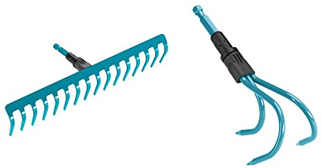 Gardena combisystem-Rechen: Breite Harke mit 16 Zinken, ideales Gartenzubehör zum Rechen & combisystem-Grubber: Hacke mit 3 Zinken, ideales Gartenzubehör zum Lockern und Lüften des Bodens, 9 cm