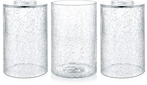 Skelang Crackle Lip-Less Glass Lamp Shade, Cylindrical Light Cover with Fitter Opening, Replacement for Chandelier, Pendant, Bathroom Vanity Light, 3 Pcs