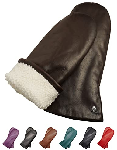 AKAROA ESTD 2019 Lederhandschuhe Damen SUE, Fäustling, italienisches Leder, Futter aus original Neuseeland Lammfell