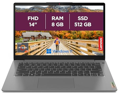 Lenovo IdeaPad 3 14ALC6 - Ordinateur Portable 14’’ FHD (AMD Ryzen 7 5700U, RAM 8Go, 512Go SSD, AMD Radeon Graphics, Windows 11 Home) Clavier AZERTY Français - Gris