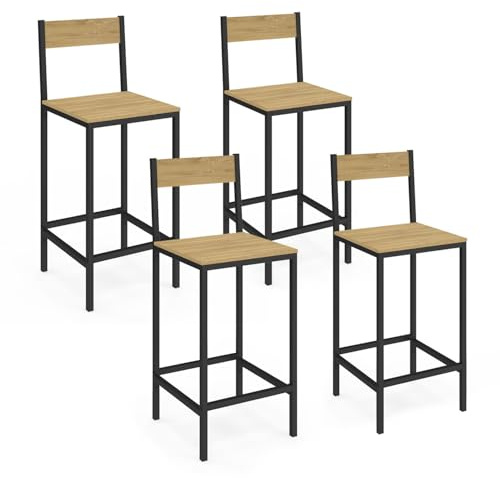 IDMarket - Lot de 4 tabourets de Bar Detroit avec Dossier Chaise de Cuisine Design Industriel