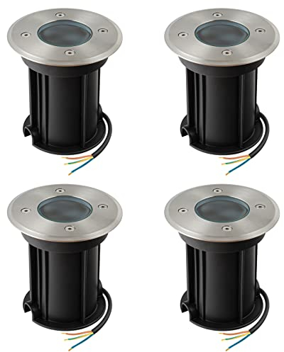 URing Spot Exterieur encastrable au sol pour GU10, IP67 étanche LED Spot Terrasse Extérieur Spot de sol rond et praticable pour l’extérieur, 230V lampe de sol ronde pour Pelouse, Cour, Ø11x12cm