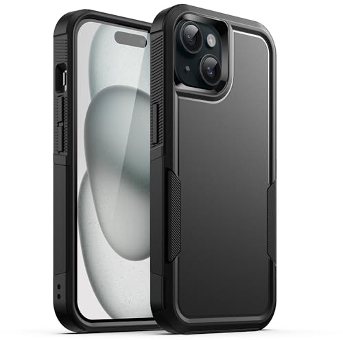 JETech Fodral för iPhone 15 6,1-Tum, Kraftigt Dubbellager, Robust Skydd, Stötsäkert Skyddande Tufft Telefonfodral med Matt Baksida (Svart)