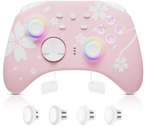 Mytrix Wireless Pro Controllers with Hall Effect Joysticks/Hall Trigger (No Drift),Sakura RGB Bluetooth Controller for Nintendo Switch, Windows PC iOS Android Steam with 2 Pairs Joystick Replacement