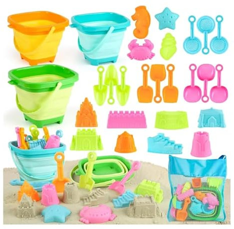 Sandspielzeug Set,31 Stück Sandspielzeug Strand,Sandkasten Strand Spielzeug Mit Falteimer,Sandspielzeug Set für Kinder und Kleinkinder,Wasserspielzeug,Sand Toys Kids,Sandschaufel, Mehrfarbig