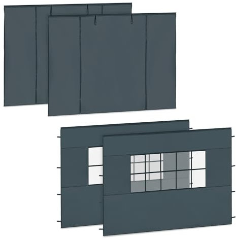 VONROC Set di Pareti Laterali per Gazebo - 4 Pezzi, 2 con Finestre, 2 Chiuse con Cerniera, Tessuto Oxford 420D, Impermeabile, Protezione UV 50+, Grigio - Ideale per Feste e Mercati