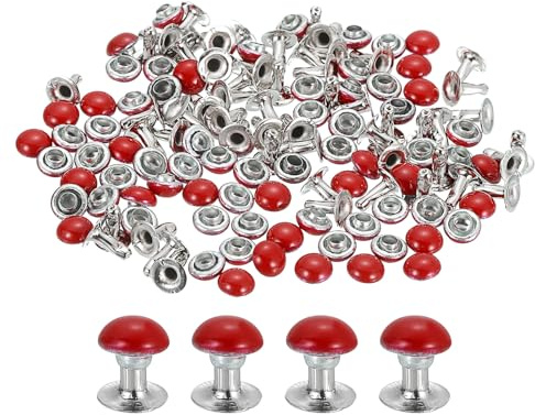 QUARKZMAN 100 Juegos De Remaches De Cuero, 5mm/0.2 Pies De Bolso Hongo Redondo Remaches De Metal Con Tornillo Para Artesanías De Cuero DIY Bolso, Rojo Brillante